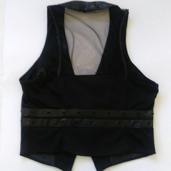 Vintage Black Vest Faux Leather Trim Sheer Back - Picture 3 of 7